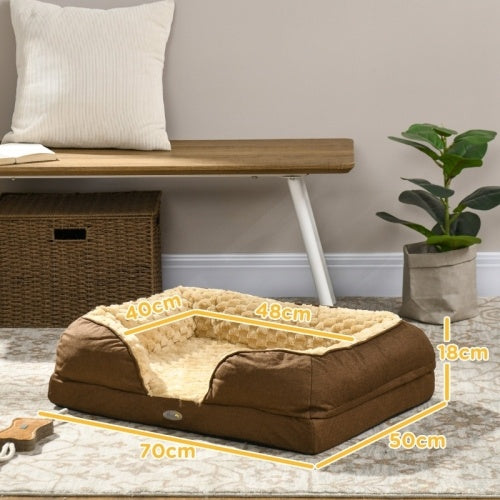 Dog Bed Pet Mattress  Removable Cover, Anti-Slip Bottom, For Small Dogs, 70L X 50W X 18Hcm - Brown