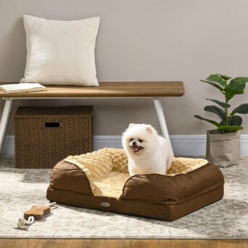 Dog Bed Pet Mattress  Removable Cover, Anti-Slip Bottom, For Small Dogs, 70L X 50W X 18Hcm - Brown