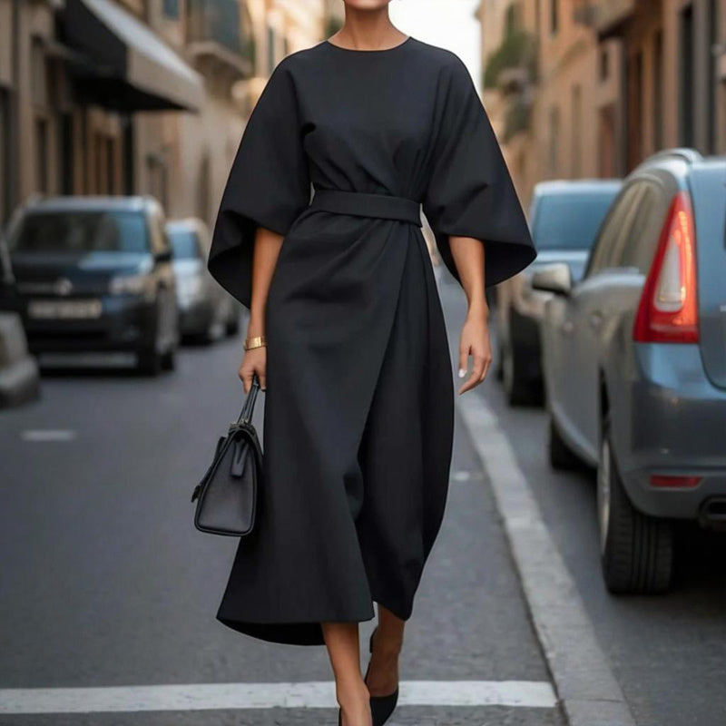 Plus Size Women's Elegant  Mid-Sleeve Maxi Dress