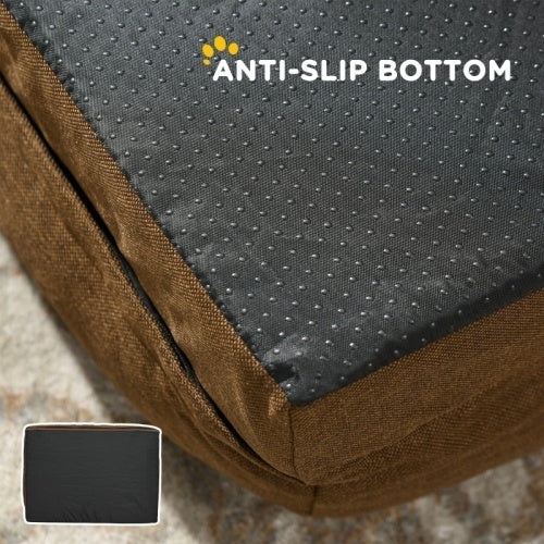 Dog Bed Pet Mattress  Removable Cover, Anti-Slip Bottom, For Small Dogs, 70L X 50W X 18Hcm - Brown