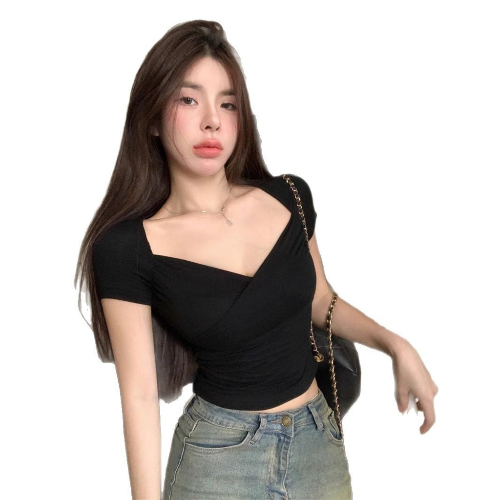 Sexy Low V-neck Short Top For Women Slim Fit