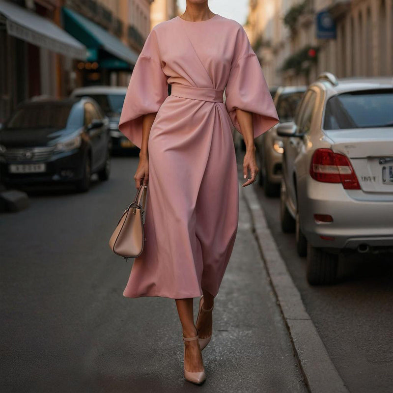 Plus Size Women's Elegant  Mid-Sleeve Maxi Dress