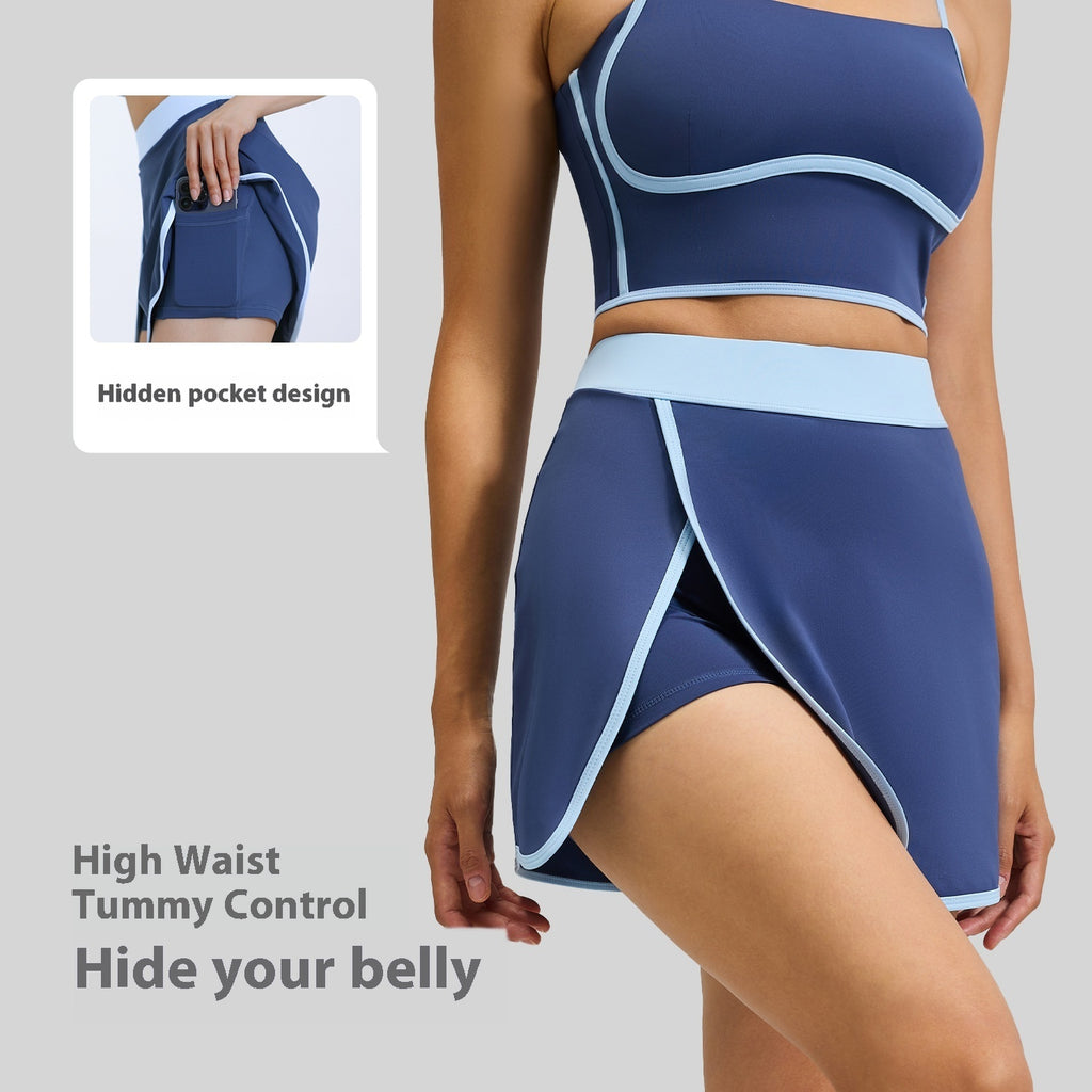 Built-in Pocket Fitness Yoga Fake Two-piece Skirts