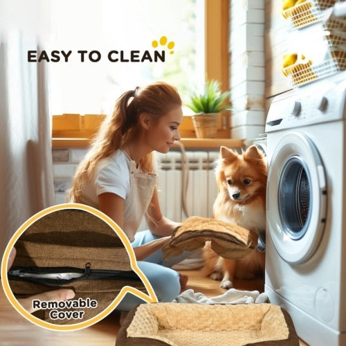 Dog Bed Pet Mattress  Removable Cover, Anti-Slip Bottom, For Small Dogs, 70L X 50W X 18Hcm - Brown