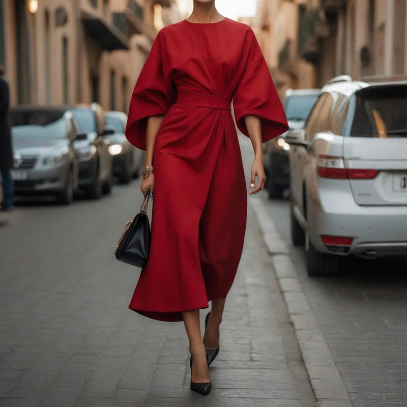 Plus Size Women's Elegant  Mid-Sleeve Maxi Dress