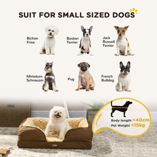 Dog Bed Pet Mattress  Removable Cover, Anti-Slip Bottom, For Small Dogs, 70L X 50W X 18Hcm - Brown